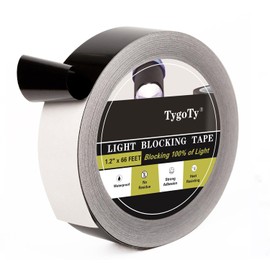 TygoTy Light Blackout Tape 1.2 inch X 66 FT Blocking Tape 100% of Light, DIY Light Blocking Stickers,Black Masking Adhesive Tape for LED Light, Electronics, Aquarium, Windows,Indicator,Lamp Strips