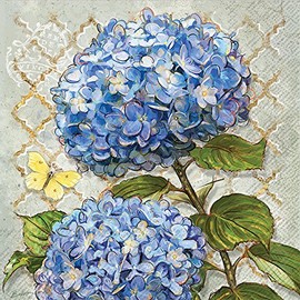 Boston International Celebrate the Home Floral 3-Ply Paper Cocktail Napkins, Blue Heirloom Flowers, 5" x 5", 20-Count