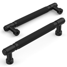 Amerdeco 10 Pack Matte Black knurled Cabinet Pulls 5 Inch(128mm) Hole Center Drawer Pulls Cabinet Hardware Kitchen Cabinet Handles for Bathroom ZH0072