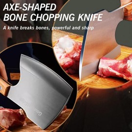 Meat Cleaver Knife Heavy Duty, 6'' Bone knife for Meat Cutting, Axe Bone Chopper Knife Bone Breaker Knife Stainless Steel Thicken Blade & Pear Wood Handle for Kitchen/Butchery/Outdoor/Men's Gift