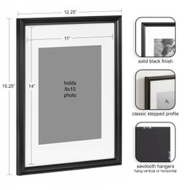 Kate and Laurel Adlynn Rectangle Picture Frame Set of 4, 11 x 14 matted to 8 x 10, Black, Modern Glam Four-Piece Frame Set for Gallery Wall Frame Set in Living Room Wall Decor