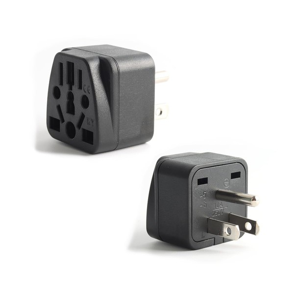 Generic 2 Pack UK/EU/AU/CN to US Travel Plug Adapter,Grounded 3