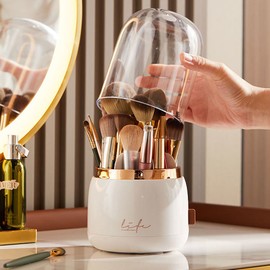[Eco Lucky] Makeup brush holder, cosmetics storage, hygienic storage with lid, dust blocking rotating organizer, brush holder - green / [에코럭키] 메이크업 브러쉬꽂이 화장품 수납 뚜껑있는 위생 보관 먼지차단 회전정리함, 브러쉬꽂이-그린