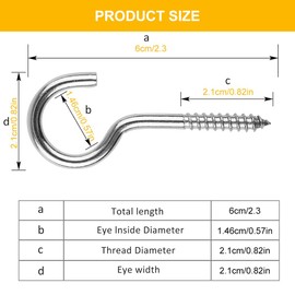 Screw Hooks, Stainless Steel, Small Screw Hooks, Hook Screws with Thread, Ceiling Hooks, Pack of 20 Screw-in Hooks, Robust Cup Hooks, Cup Hooks, Screws for Hanging Pot Plants, Lights