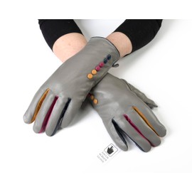 Vera Tucci TIFFANY G01 Leather Multi Colour Button & Fingers Glove (LXL, LIGHT GREY)