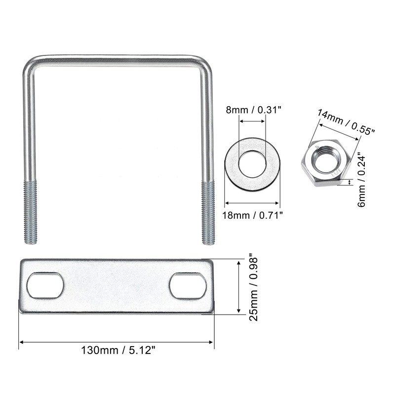 sourcing map Set of 2 M8 square U-bolts, square U-bolts,