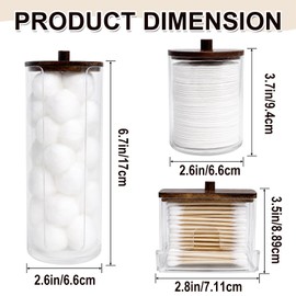 Kaizuca 3 Pack Cotton Pad Holder, Acrylic Cotton Ball Holders with Wooden Lid, Cotton Swab Box, Cosmetic Storage Dispenser for Bathroom Accessories