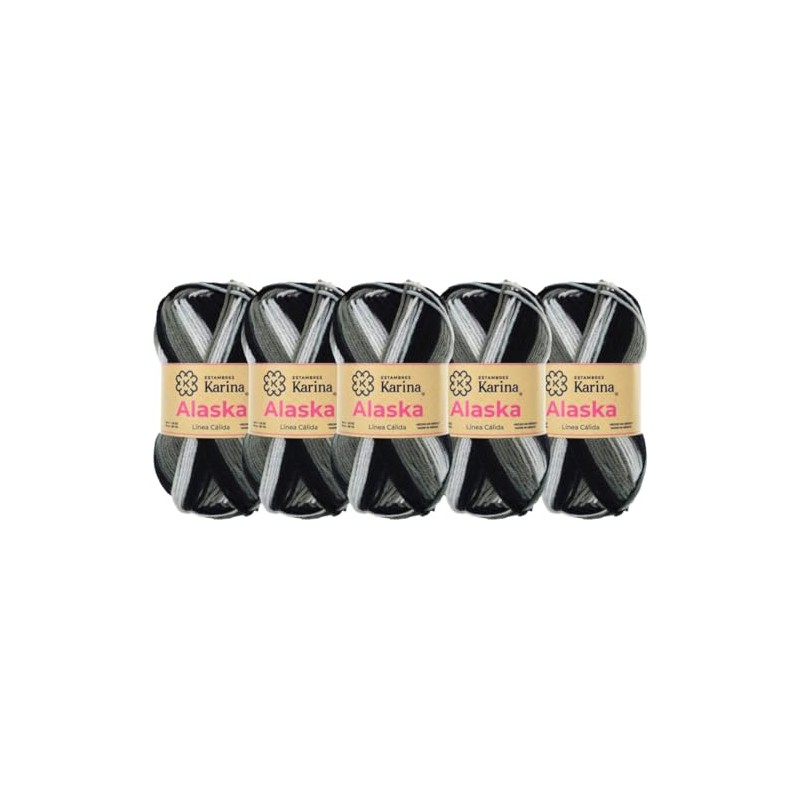 ESTAMBRE ALASKA MATIZADO 5PZAS 100G C/U MISMO COLOR (901 Cebra)