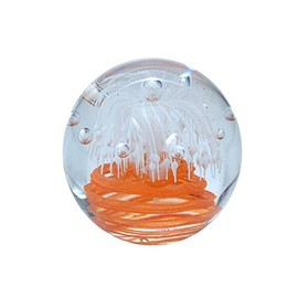 White Flower Paperweight with Orange Spiral – Handmade Dream Ball (217)