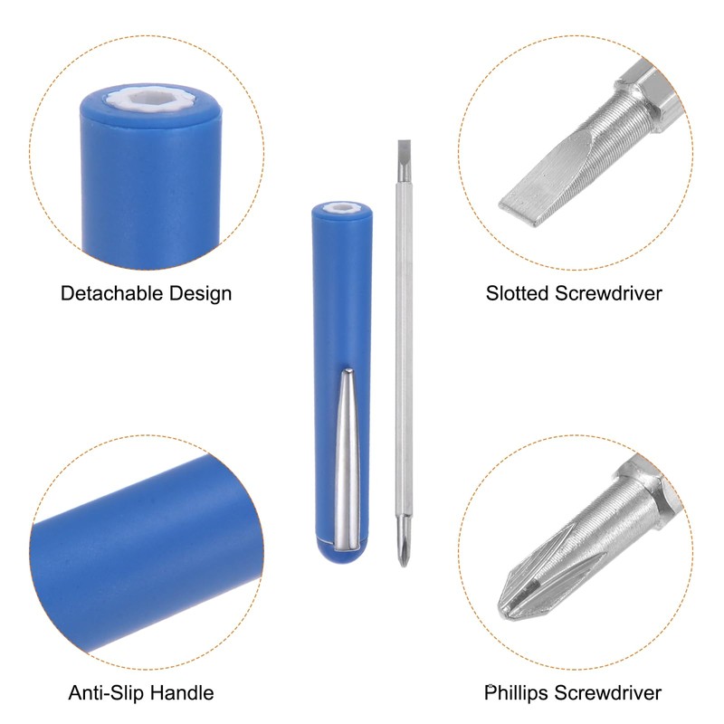 sourcing map Non-Magnetic Pocket Screwdriver 3mm Phillips 3mm Slotted Mini