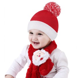 Kids Christmas Beanie Hat Cute Fur Ball Small Bell Deer Christmas Knitted Hat Decorations Costume for Children Boys Girls Christmas New Year Gifts Festive Holiday Outfit Party Supply 1-8 Years Old