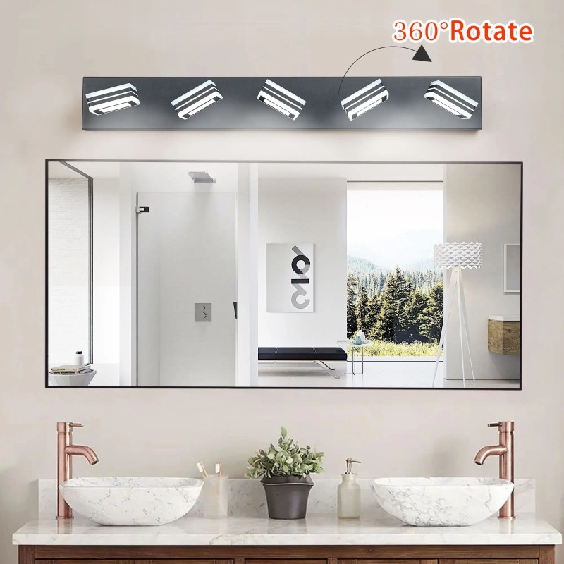 Modern 32\" Black 5-Light LED Vanity Light Square Acrylic Lampshades