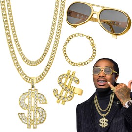 weiclianhp 4 x Dollar 90s 80s 70s Outfit Men's & Glitter Men's Rapper Hiphop Costume, Bad Taste Outfit for Cosplay Theme Parties Carnival Accessories