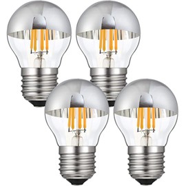 Lxcom Lighting 4W G45 Edison LED Bulb Silver Tipped Dimmable Vintage LED Filament Bulbs (4 Pack) - E26 Base G45 Antique Half Chrome, Warm White 2700K, 40W Equivalent, AC110V-130V
