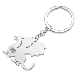 NEWEI Stainless Steel Welsh Dragons Keyring Fantasy Dragon Keychain for Women Girls Purse Car Key Charms, Silver Plated Welsh Dragon