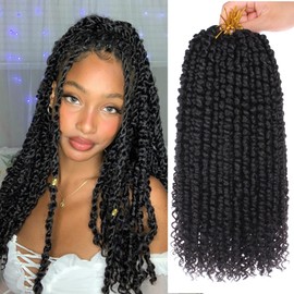 Xtrend 8 Packs Pre-twisted Passion Twist Crochet Hair 14 Inch Natural Black Pre-looped Crochet Braids Hair For Women Bohemian Synthetic Passion Braiding Hair Extension (8packs, T30#)