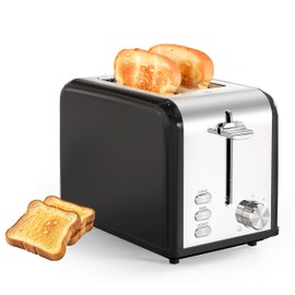 Simple Deluxe 2-Slice Stainless Steel Toaster, Extra Wide Slot Toaster & Removable Crumb Tray, with 6 Browning Setting and 3 Function, for Bread & Waffle, Black