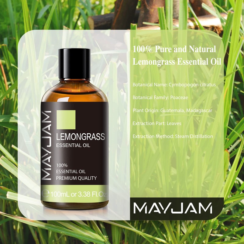 Lemongrass Essential Oil, 3.38fl.oz, MAYJAM Premium Essential Oils with Glass