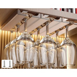 Aydomer Wine Glass Holder Under Shelf Cabinet Wine Glass Rack Plastic Stemware Rack Glassware Drying Storage Hanger for Kitchen,Bar and Restaurant (2Pack-Brown)