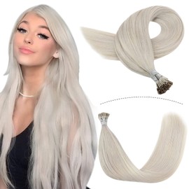 YoungSee I Tip Hair Extensions Human Hair Blonde 20 inch Itip Human Hair Extensions Platinum Blonde Natural Hair Keratin Extensions Remy I Tip Extensions for Women Stick Tip Extensions 1g/s 50g