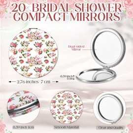 Hushee 20 Sets Bridal Shower Tea Party Favors for Guests Floral Compact Mirror Bulk PU Folding Pocket Mirror with Beautiful Tag Bag Thank You Gifts for Bridal Shower Wedding Bridesmaid