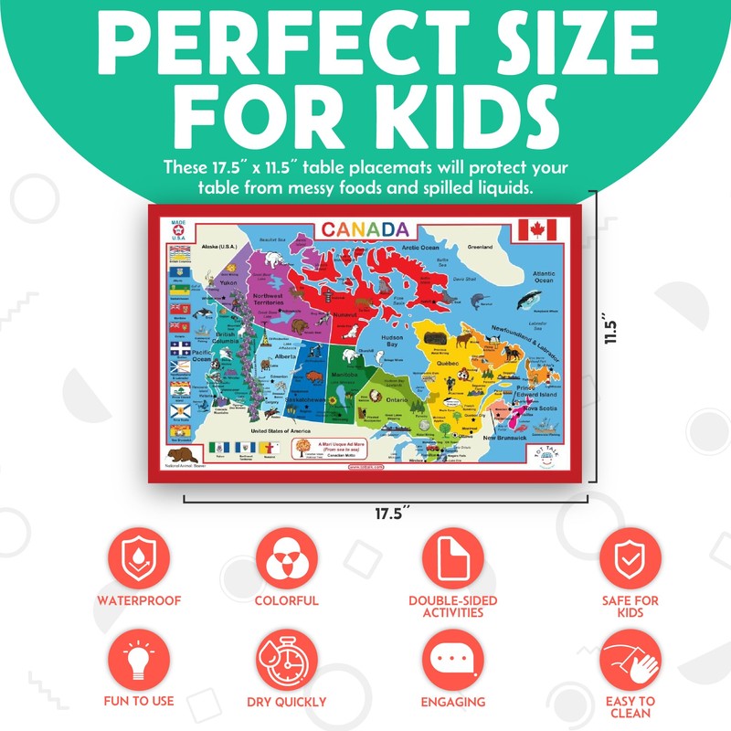 Tot Talk North America Map Kids Placemat Educational Placemat Reusable