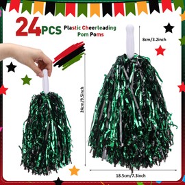 PullCrease 24 Pcs Cheerleading Pom Poms Bulk Juneteenth Parade Plastic Metallic Foil Cheering Hand Flowers with Handle for Team Spirit Sports Dance Juneteenth Africa American Celebration Party