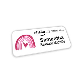 Customised Print Hello My Name is Pink Boho Rainbow Name Badge Style (1) 76 x 32 mm Student Doctor GP Healthcare Assistant Nurse Practitioner Clinical Medical
