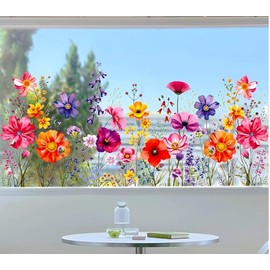 Floral Garden Window Clings - Reusable Static Window Stickers for Home Decor, 23.6x11.8 Inch Peel & Stick Flowers for Glass Windows, Bedroom, Living Room
