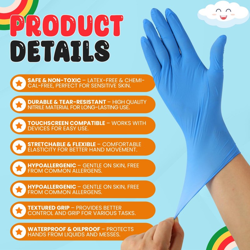 Bundaloo Kids Disposable Gloves for Ages 4-10, Ideal for Crafting,