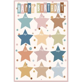 FYSUIMU Boho Color Classroom Happy Birthday Chart Poster Colorful Star Birthday Chart Calendars for Student Teacher Kids Back To School Bulletin Board Chalkboard Wall Decor, 11 x 16.5 Inch