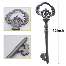 Zezzxu Large Iron Skeleton Key, Giant Cast Iron Key Prop Big Decorative Key for Wall Decors