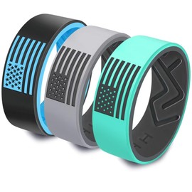 XAHH 3PCS USA American Flag Silicone Ring Set for Men Women,Patriotic Ring,Him Her Rubber Wedding Bands,Black Green Grey Size 11