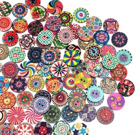 YEFAF Colourful Wooden Buttons, Pack of 200 Colourful Buttons, Children's Buttons, Colourful Mixed Pattern, Vintage Wooden Buttons for Sewing, Crafts, Decoration, DIY (Diameter 15 mm and 20 mm)