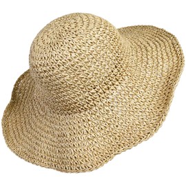 Women Straw Hat Wide Brim Beach Sun Cap Foldable Large Lady Floppy 100% Natural Paper Braided for Travel Decoration Summer Vacation Soft Lightweight and Breathable (Beige)