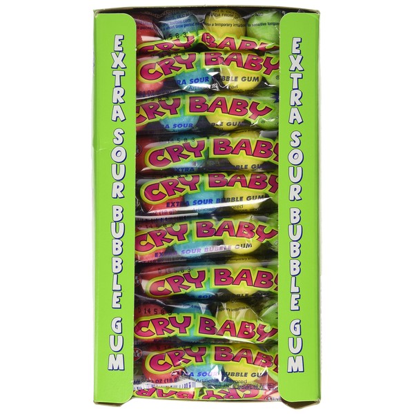 Cry Baby Extra Sour Original Bubble Gum 4 Count Tubes (Pack of 36 Tubes)