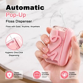 2 Pack Automatic Pop-up Floss Dispenser with 100 Pcs Dental Floss Refill Pack, Portable Refillable Floss Pick Holder Case, Hygienic Dust-Proof Dental Floss Organizer for Daily Oral Care