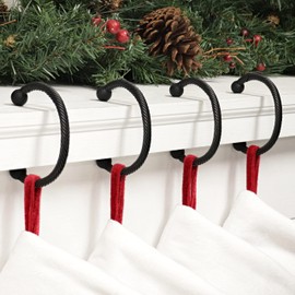 Haute Decor MantleClip® Chic Adjustable Stocking Holder (4-Pack, Matte Black) - Jewelry-Inspired Christmas Stocking Hanger for Fireplace Mantels