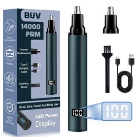 Nose Hair Trimmer with LED Display- 2025 Professional Painless Ear Hair Trimmers for Men and Women, USB Rechargeable Nose Hair Trimmer Clipper – 14,000 RPM IPX7 Waterproof Dual Edge Blades, Blue B