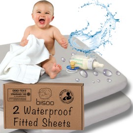 Bisoo Fitted Sheet Side Cot 50 x 90 cm - Waterproof Bed Sheet Mattress Protector Baby 100% Cotton Jersey Oeko-Tex Certificate - Compatible Kindercraft Fabimax - Set of 2 Grey 90 x 50 cm