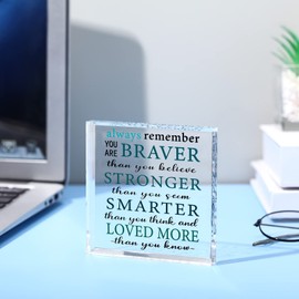 Always Remember You Are Braver Than You Think Inspirational Gift for Women Cheer up Sunflower Christmas Gift for Home Office Decor Positive Wall Plaque Sunflower Gifts(Classic Style,Black, Green)