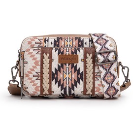 Wrangler Crossbody Bag for Women Boho Aztec Small Western Crossover Bag with Wide Guitar Strap Gift Khaki WG2207-3007KH