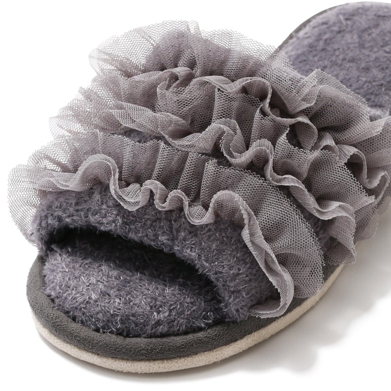 Francfranc Moist Knit Ruffle Room Shoes, gray