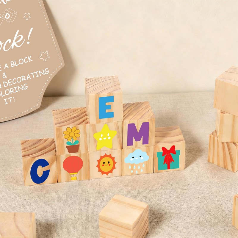 62Pcs Baby Shower Game Sign Kit 60 DIY Blank Wooden