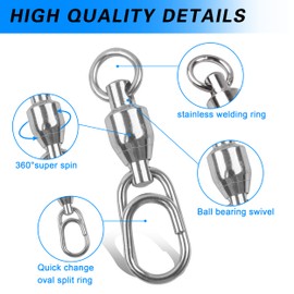 SHADDOCK Ball Bearing Fishing Swivel Snaps Rolling Ball Bearing Fishing Swivel with Lock Snaps Fishing Swivel Barrel Ball Bearing Snap Spin Fishing Saltwater Fishing Nube Accessories (2#)