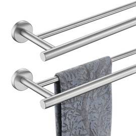 JQK Double Bath Towel Bar, 18 Inch 304 Stainless Steel Thicken 0.8mm Towel Rack Bathroom, Towel Holder Brushed Finished Wall Mount, Total Length 20.47 Inch 2 Pack, TB100L18-BN-P2