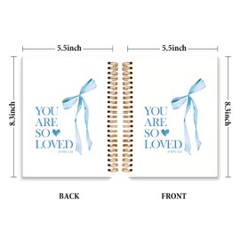 JXREQ Coquette Blue Bow Christian Notebook, Loved John 3:16 Valentine's Day Notebook, Bible Journaling Notebook, Bible Notebooks for Note Taking, Church Notes Journal, Scripture Journal, 5.5x8.3