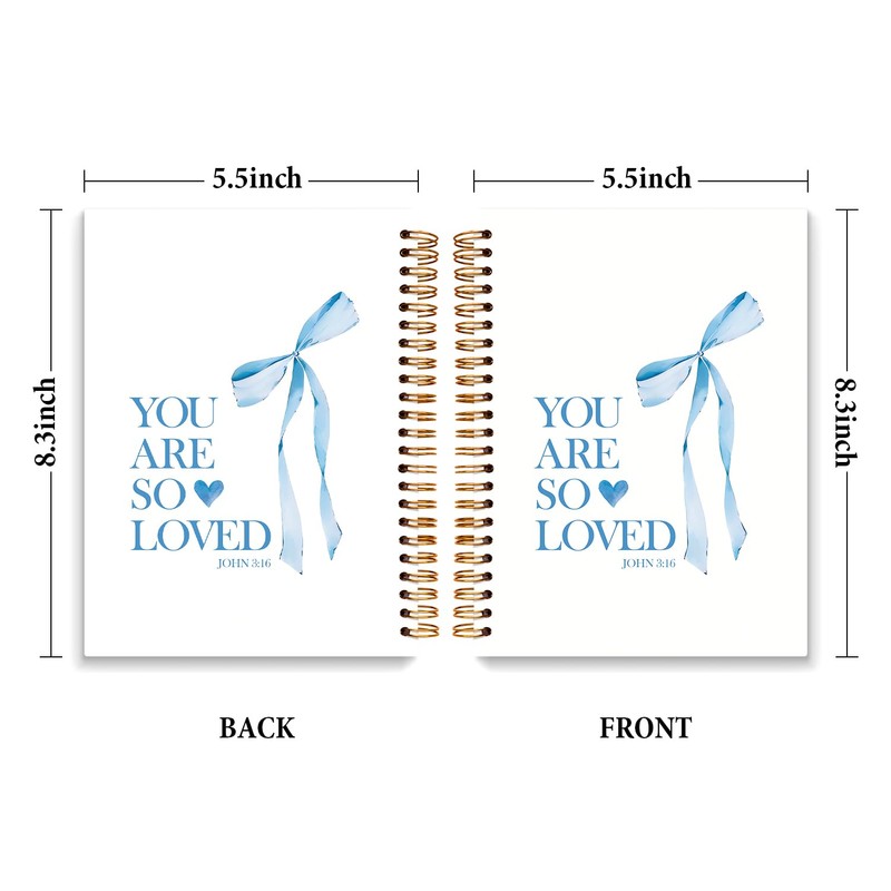 JXREQ Coquette Blue Bow Christian Notebook, Loved John 3:16 Valentine's