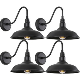 GOALPLUS 10in Black Gooseneck Barn Lights 4 Pack Farmhouse Barn Wall Mount Light Fixture Exterior Waterproof Industrial Porch Wall Sconce for Garage, Patio, Doorway, LM2201-4P