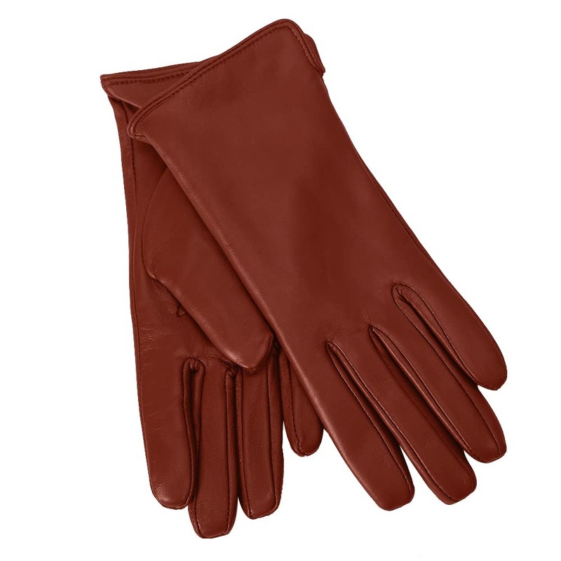 MGGMOKAY Women's Cashmere Lined Leather Gloves, Reddish-brown (Thouchscreen)